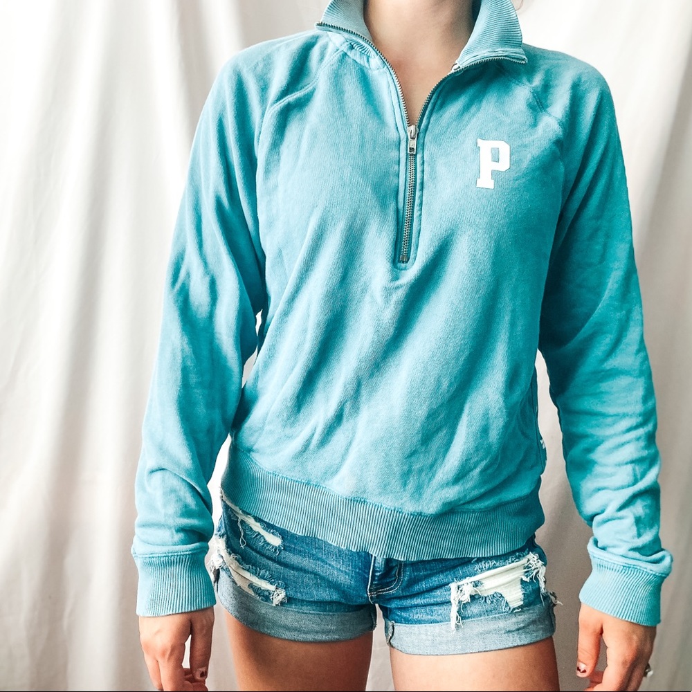 Teal pink quarter zip